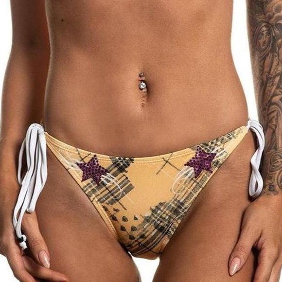 Affliction Other - Affliction Bikini Bottom Rome Yellow & Pink Plaid Size M